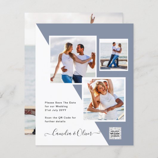 予算フォト救結婚式招待状日QRコード (正面/裏面)