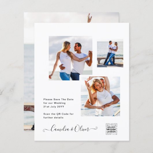 予算フォト救結婚式招待状日QRコード (正面/裏面)