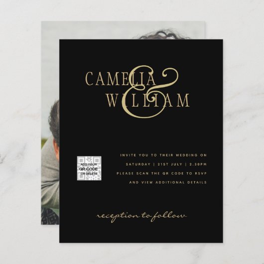 予算フォト救結婚式招待状日QRコード (正面/裏面)