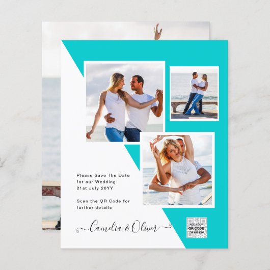 予算フォト救結婚式招待状日QRコード (正面/裏面)