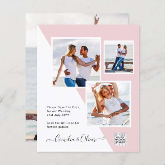 予算フォト救結婚式招待状日QRコード (正面/裏面)