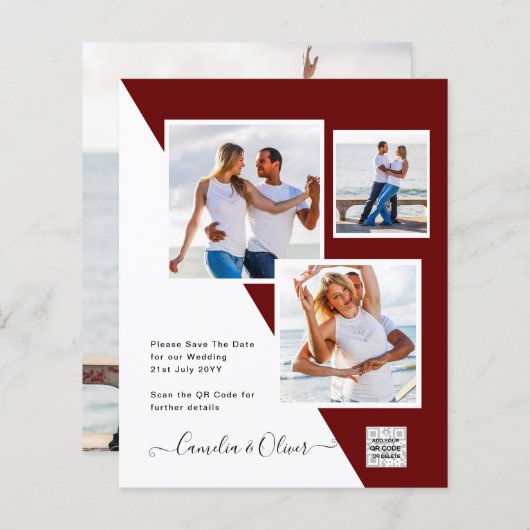 予算フォト救結婚式招待状日QRコード (正面/裏面)