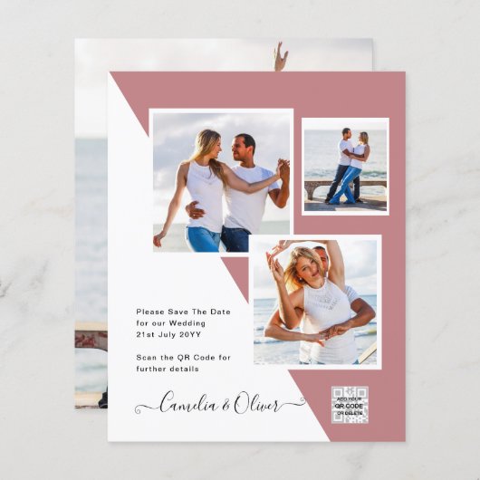 予算フォト救結婚式招待状日QRコード (正面/裏面)