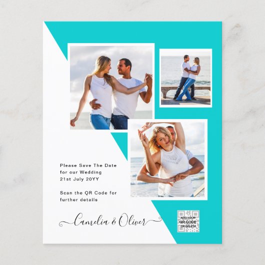 予算フォト救結婚式招待状日QRコード チラシ (正面)