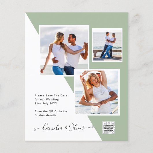 予算フォト救結婚式招待状日QRコード チラシ (正面)