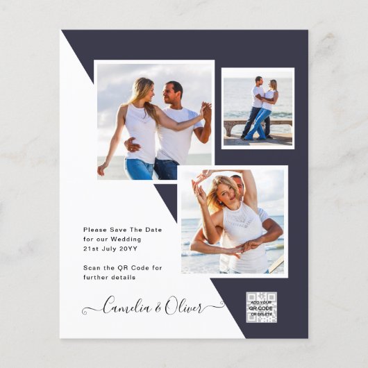 予算フォト救結婚式招待状日QRコード チラシ (正面)