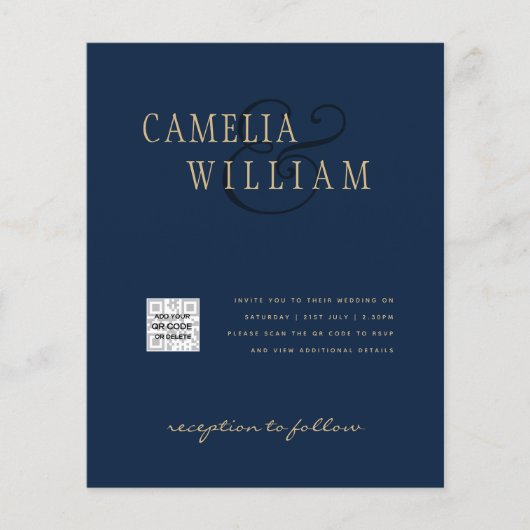 予算フォト救結婚式招待状日QRコード チラシ (正面)