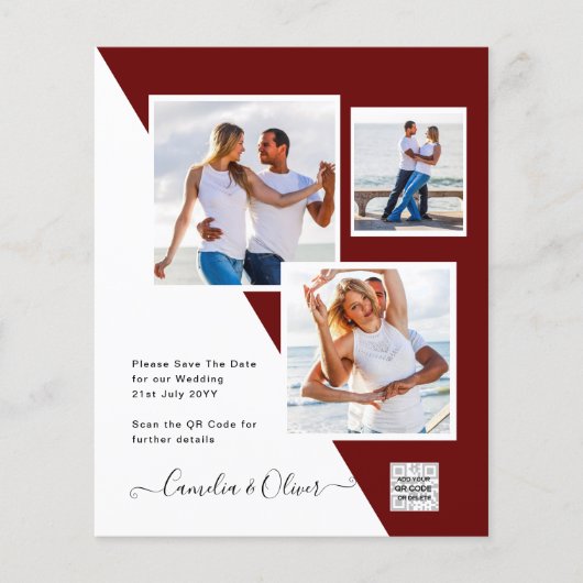 予算フォト救結婚式招待状日QRコード チラシ (正面)