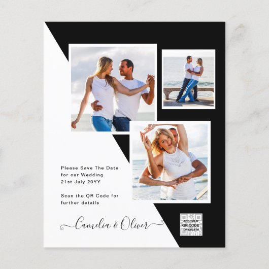 予算フォト救結婚式招待状日QRコード チラシ (正面)