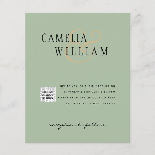 予算フォト救結婚式招待状日QRコード チラシ (正面)