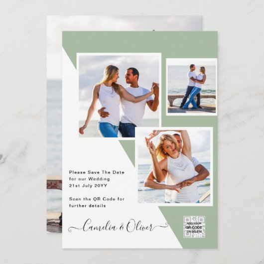 予算フォト救結婚式招待状日QRコード 招待状 (正面/裏面)