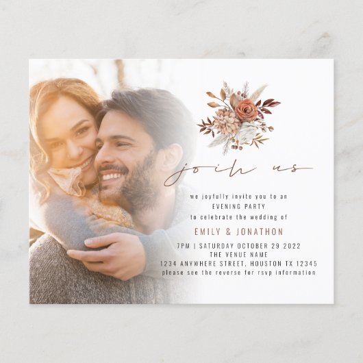 予算フォト秋花模様夕べ結婚式の招待 (正面)