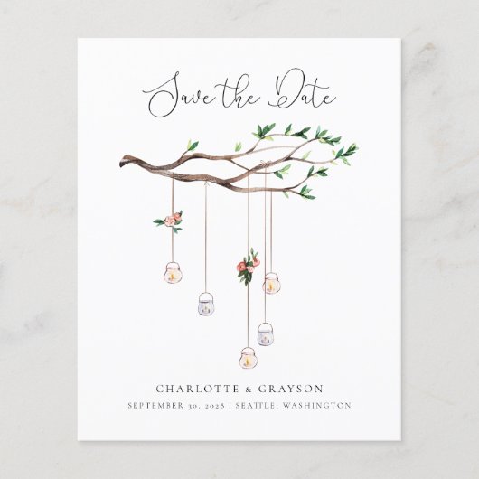 予算フォレ素朴スト日付の保存招待状 チラシ (正面)