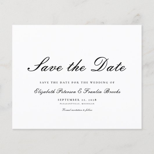 予算フォーマル白黒結婚式日付の保存 (正面)