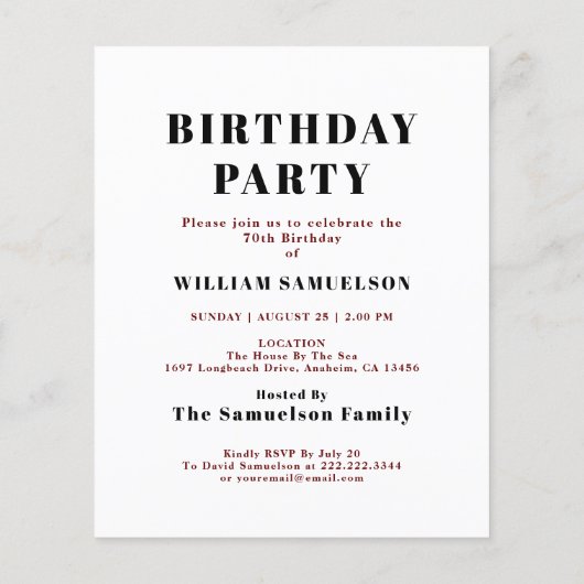 予算フレンドリー誕生日招待状 チラシ (裏面)