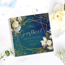 予算フローラエメラルドグリーン結婚金ゴールドズゲストブック ノートブック