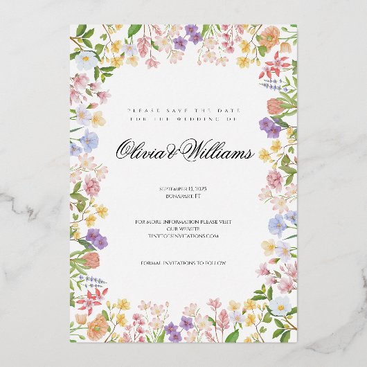 予算フローラエレガントスクリプト結婚式招待状 箔招待状 (正面)