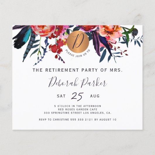 予算フローラエレガント退職パーティの招待状 (正面)