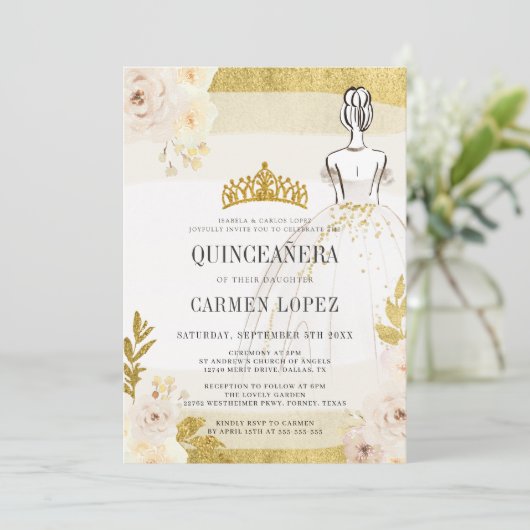 予算フローラグリッター金ゴールドプリンセスキンセアニェライン 招待状 (スタンド正面)