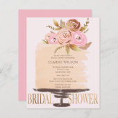 予算フローラケーキピンクブライダルシャワー招待状 (正面/裏面)