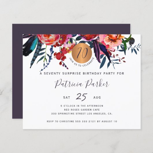 予算フローラシック70th誕生日パーティーの招待状 (正面/裏面)