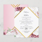 予算フローラジオメトリスクリプト結婚式招待状 (正面/裏面)