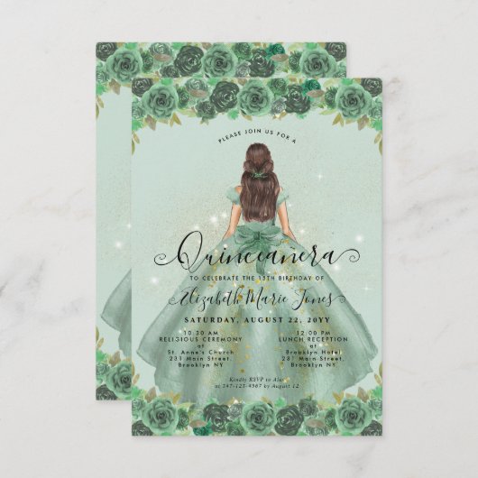 予算フローラセージグリーン金ゴールドプリンセスキンセアニェラ ノートカード (正面/裏面)