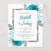 予算フローラターコイズシルバーウェディング招待 (正面)