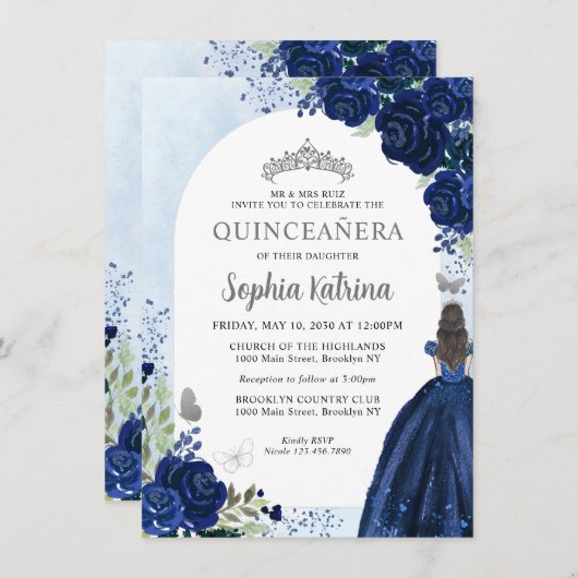 予算フローラネイビーブルーグレープリンセスキンセアニェラ ノートカード (正面/裏面)