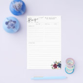 予算フローラネイビーブルーブルガンディーレッドレシピカード チラシ (シングル)