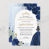 予算フローラネイビーブルー金ゴールドプリンセスキンセアニェラ ノートカード (正面/裏面)