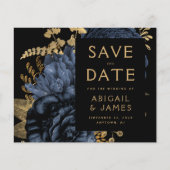 予算フローラネイビーブルー金ゴールド結婚式の保存日付 (正面)