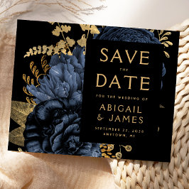 予算フローラネイビーブルー金ゴールド結婚式の保存日付