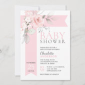 予算フローラバラ赤面ピンクガール赤ちゃんシャワー 招待状 (正面)