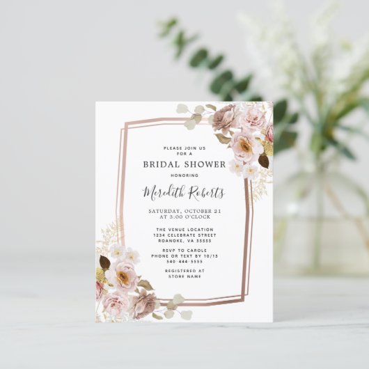 予算フローラバラ金ゴールドフレームブライダルシャワー招待状 (スタンド正面)