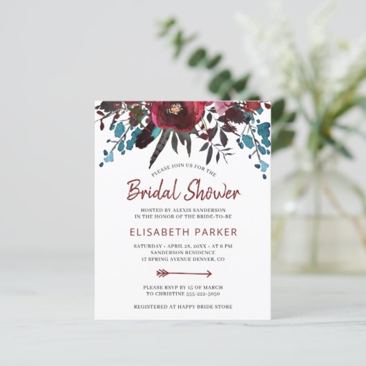 予算フローラバーガンディブライダルシャワー招待状 (スタンド正面)