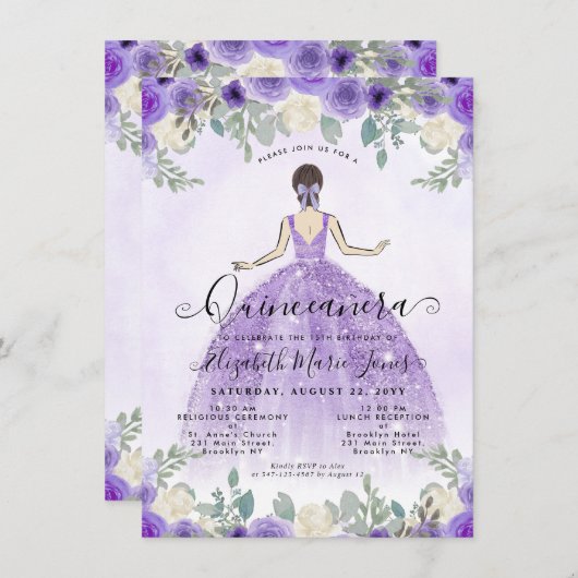 予算フローラパープルプリンセス誕生日キンセアニェラ ノートカード (正面/裏面)