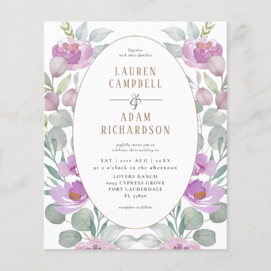 予算フローラピンクウォーターカラー結婚式招待状 (正面)