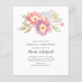 予算フローラピンクパープルブライダルシャワー招待状 (正面)