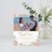 予算フローラピンク結婚写真のサンキューカード (スタンド正面)