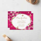 予算フローラピンク金ゴールド蝶キンセアニェラ ノートカード (正面/裏面インサイチュ)