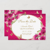 予算フローラピンク金ゴールド蝶キンセアニェラ ノートカード (正面/裏面)