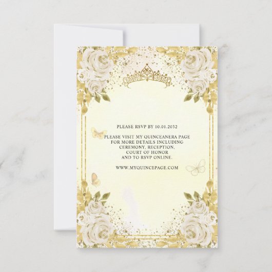 予算フローラフェイク金ゴールドグリッタークラウンキンセアニラ ノートカード (裏面)