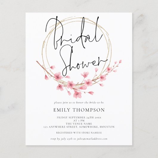 予算フローラフレームブライダルシャワー招待状 (正面)
