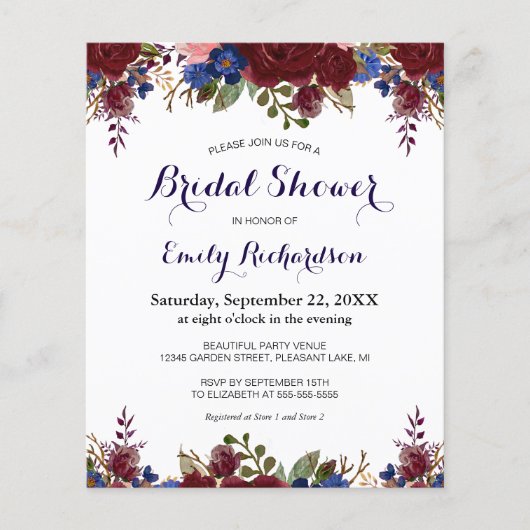 予算フローラブライダルシャワー招待 (正面)