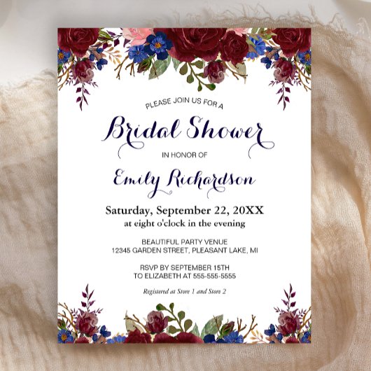 予算フローラブライダルシャワー招待