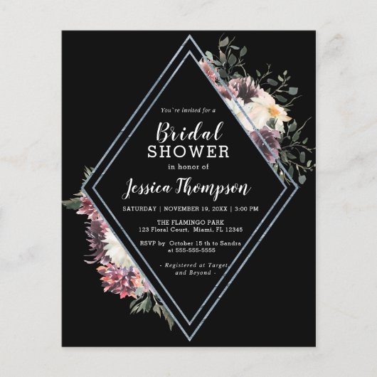 予算フローラブラックブライダルシャワー招待 (正面)
