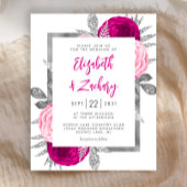 予算フローラホットピンクシルバーウェディング招待