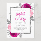 予算フローラホットピンクシルバーウェディング招待 (正面)
