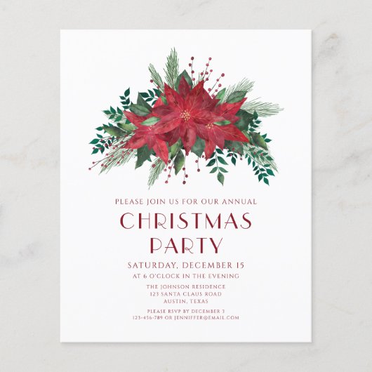 予算フローラポインセチアクリスマスパーティー招待状 (正面)